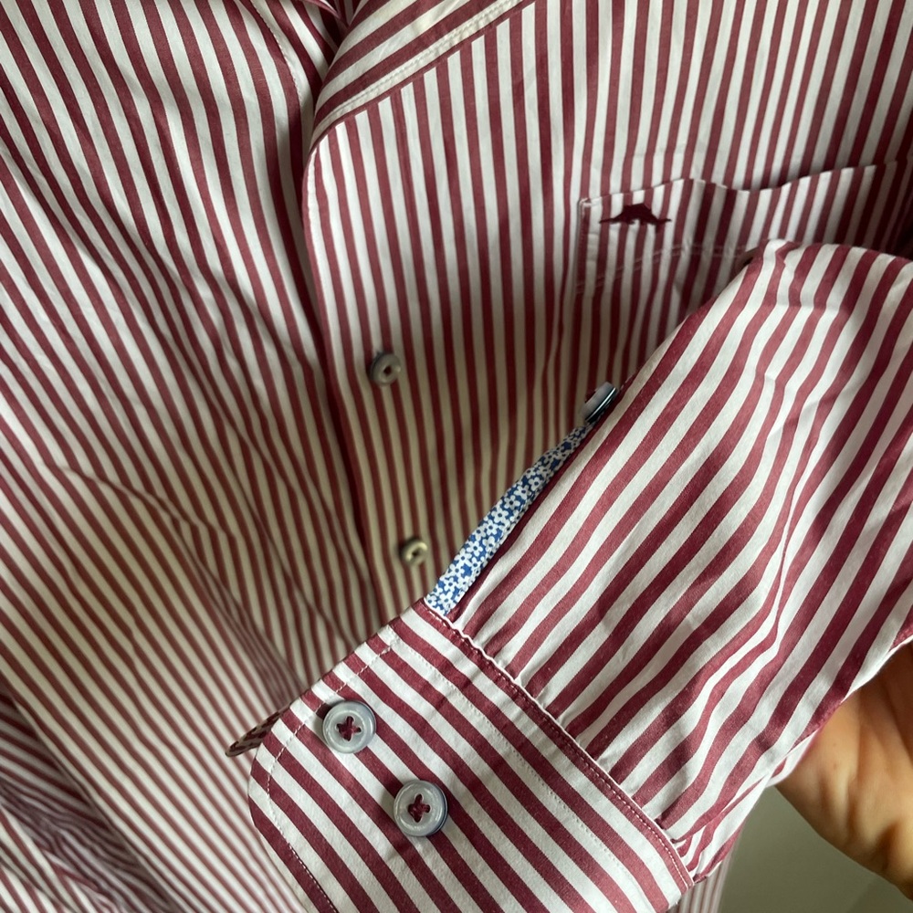 Tommy Bahama 100% Cotton Red and White Striped Button Down Business Shirt XXL - Picture 6 of 6